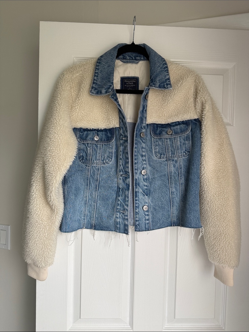 Abercrombie & Fitch Blue Denim Jacket with Cream Sherpa Sleeves